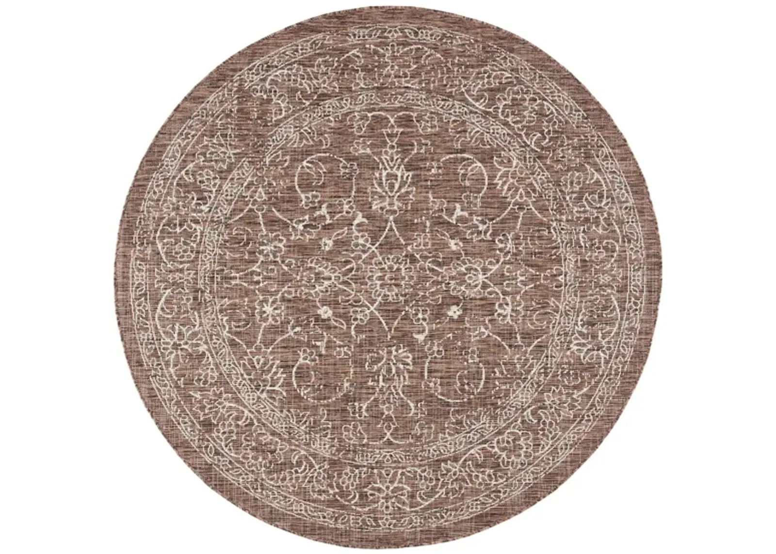 Courtyard Pacific Indoor/Outdoor Area Rug Round in Brown & Ivory by Safavieh