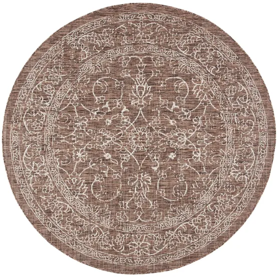 Courtyard Pacific Indoor/Outdoor Area Rug Round in Brown & Ivory by Safavieh