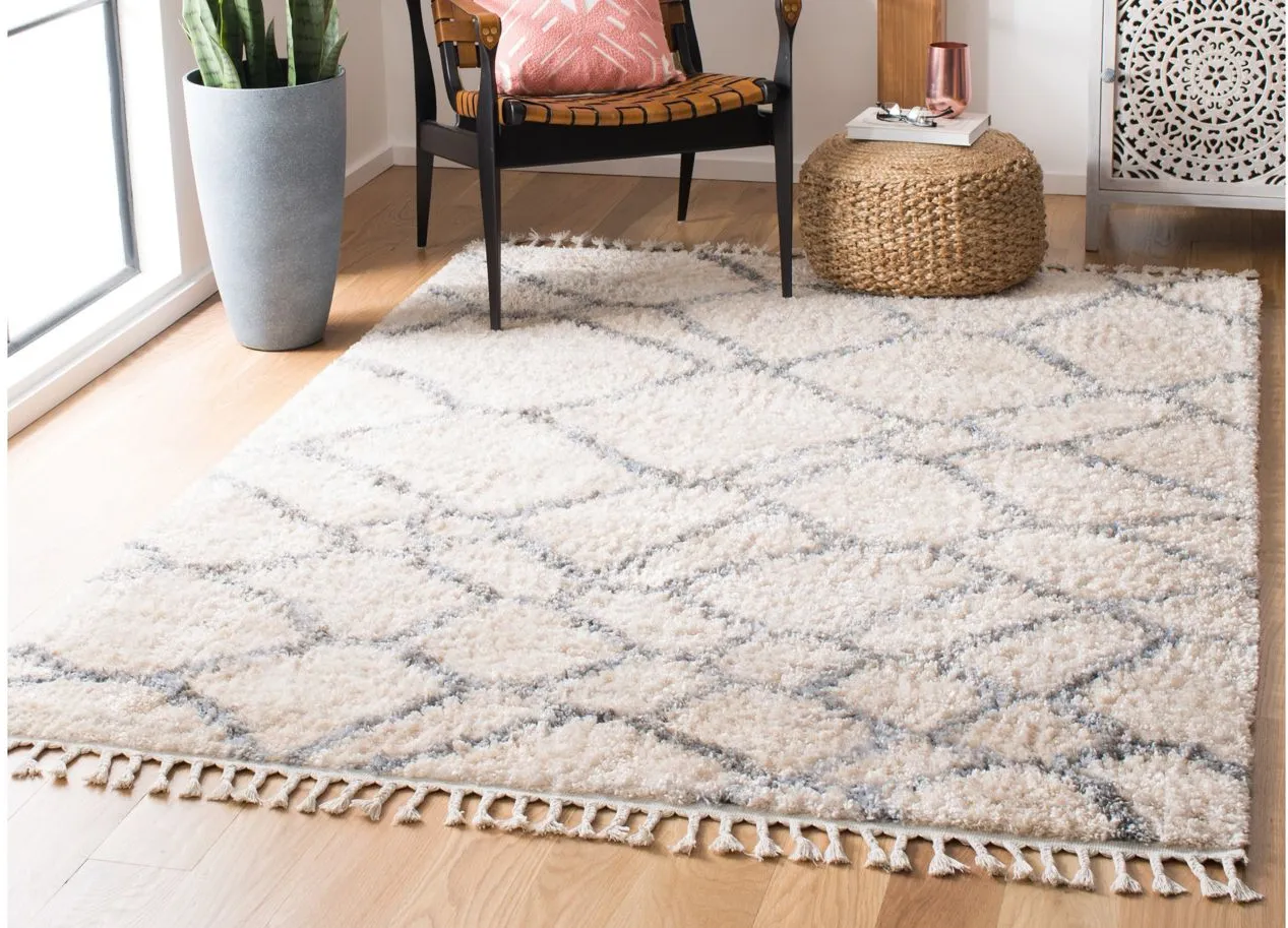 Berber Fringe Shag Area Rug in Cream/Grey by Safavieh