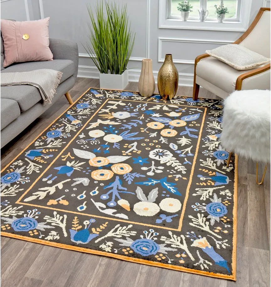 Hanna Gardenia Golden Night Rug in Black by Rugs America