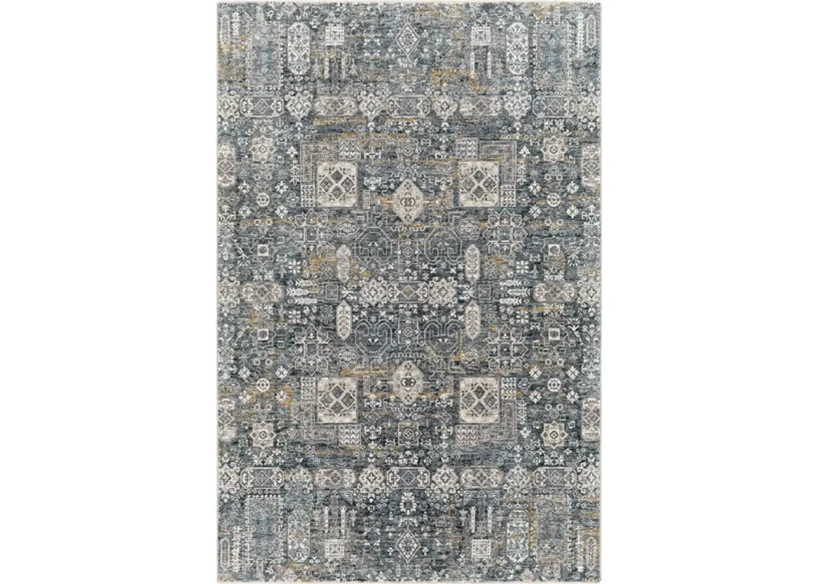 Caerdyf Tywyn Area Rug in Teal, Gray, Ivory, Charcoal by Surya