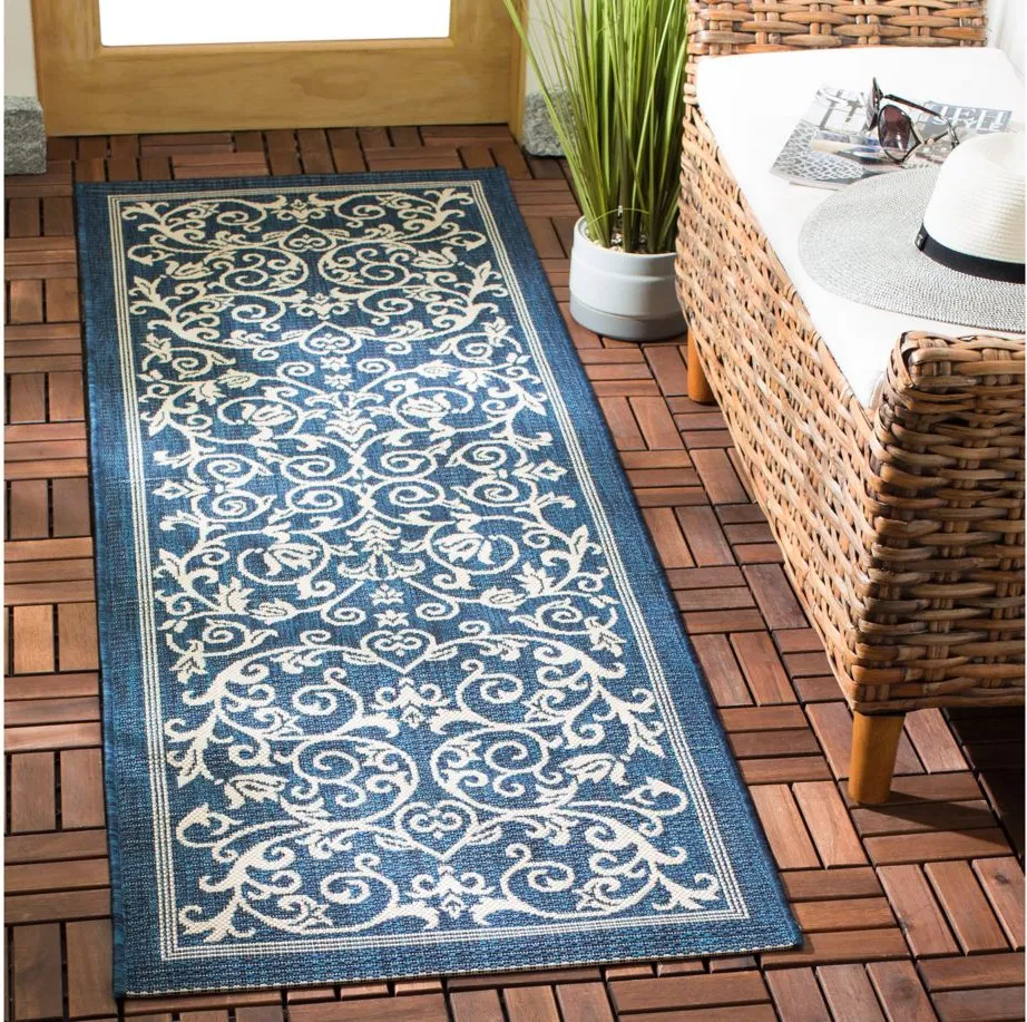 Courtyard Runner Rug in Navy & Beige by Safavieh