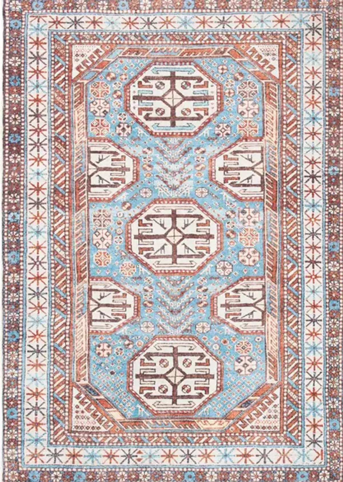 Serapi Area Rug in Light Blue & Brown by Safavieh