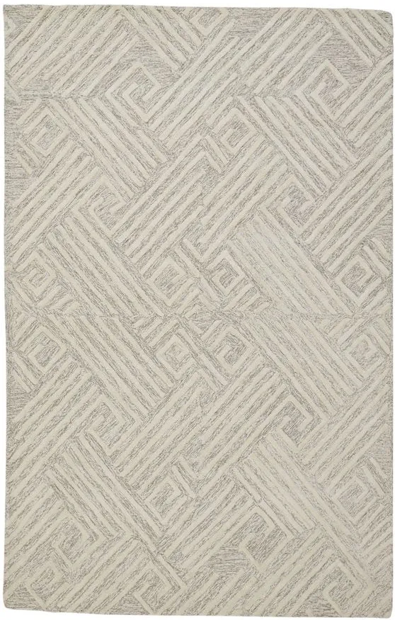 Enzo Minimalist Maze Wool Area Rug in Bleached Sand by Feizy