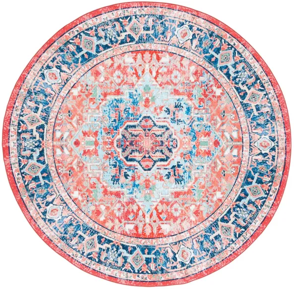 Rika Round Area Rug in Light Blue/Red by Safavieh