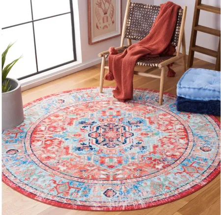 Rika Round Area Rug in Light Blue/Red by Safavieh