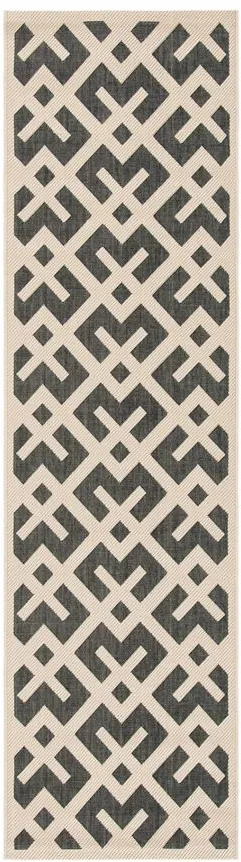 Courtyard Crossing Indoor/Outdoor Runner Rug in Black & Beige by Safavieh