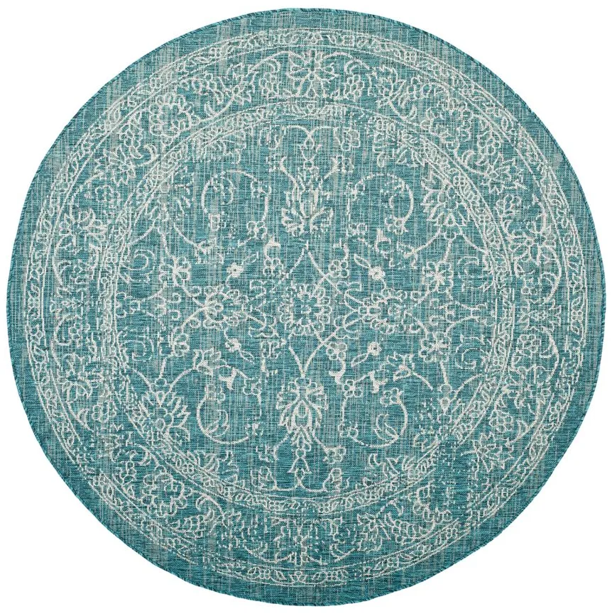 Courtyard Pacific Indoor/Outdoor Area Rug Round in Turquoise by Safavieh