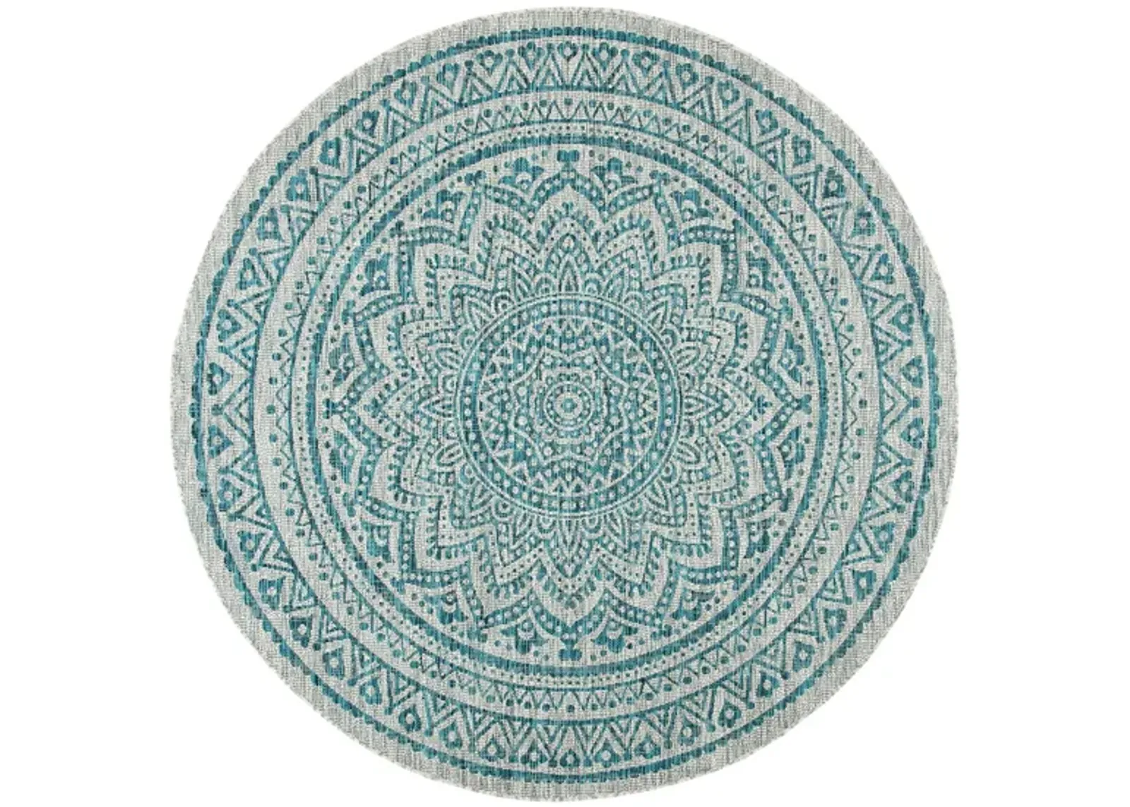 Courtyard Mandala Indoor/Outdoor Area Rug Round in Light Gray & Teal by Safavieh