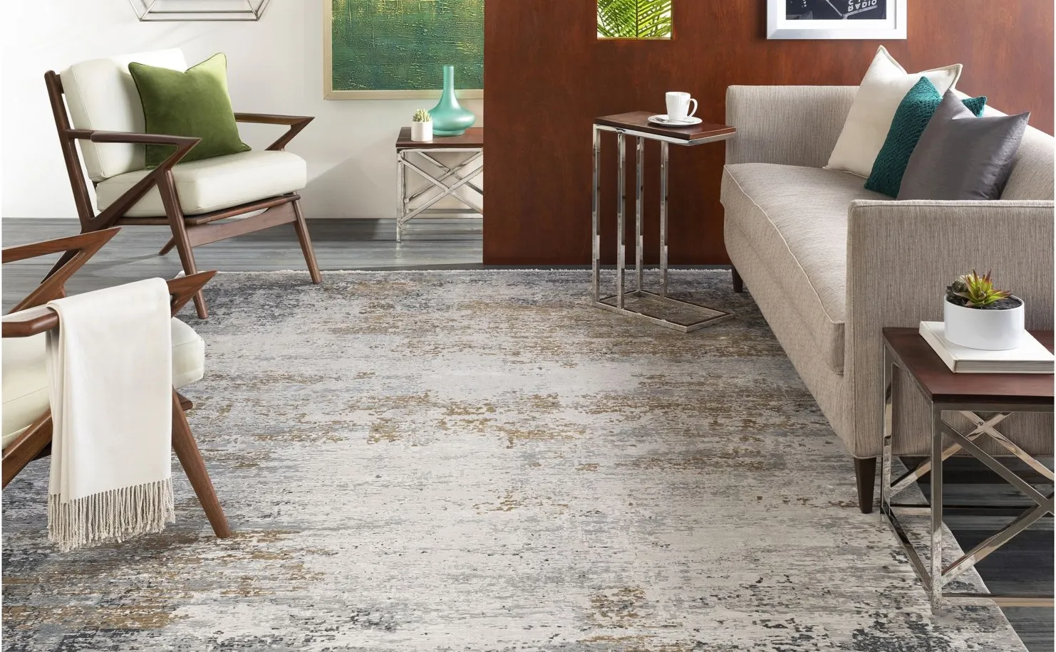 Solaris Distressed Rug in Medium Gray, Taupe, Bright Yellow, White by Surya