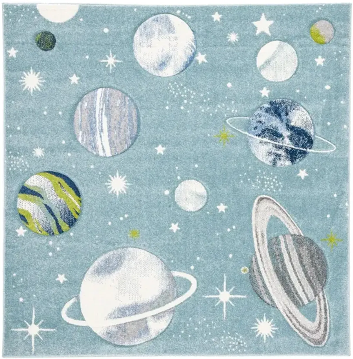 Carousel Planets Kids Area Rug in Teal & Ivory by Safavieh