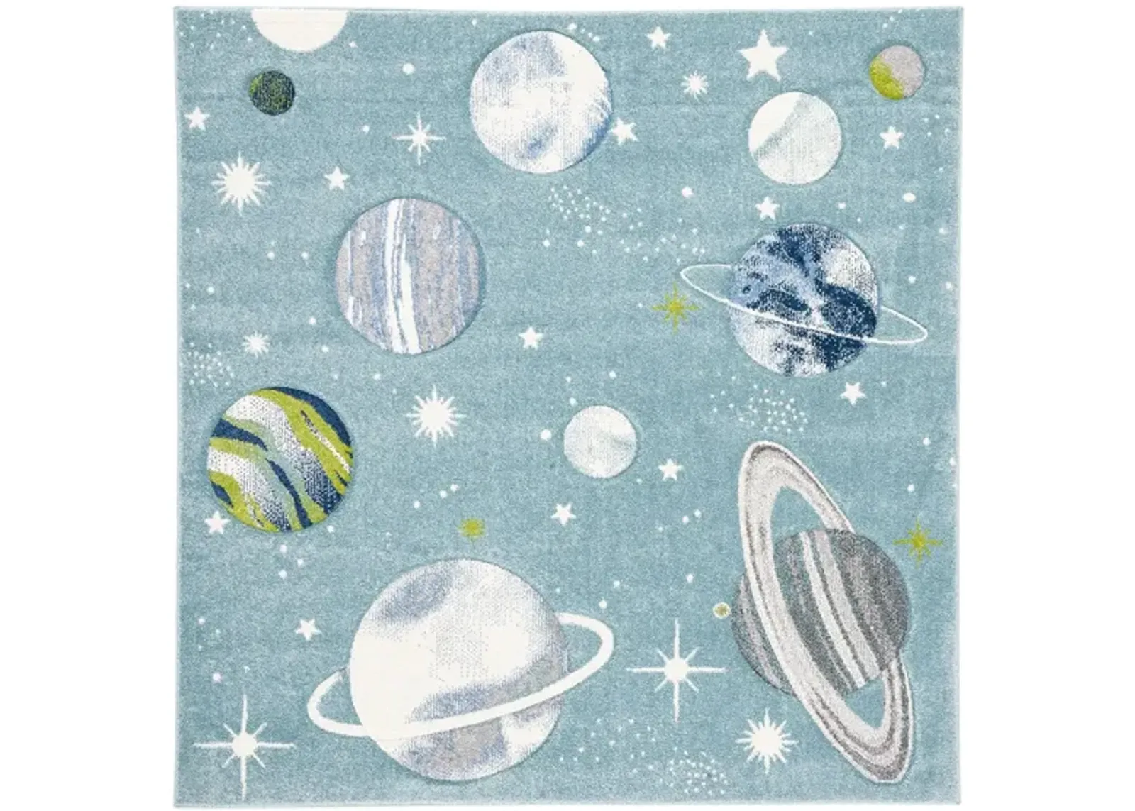 Carousel Planets Kids Area Rug in Teal & Ivory by Safavieh