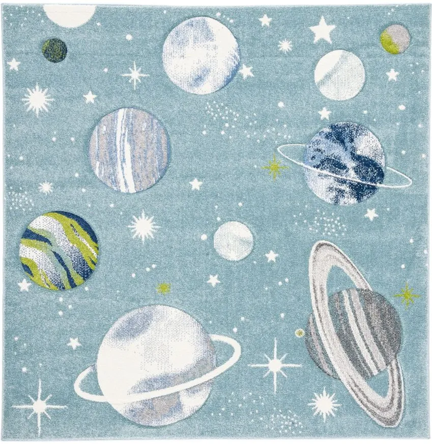 Carousel Planets Kids Area Rug in Teal & Ivory by Safavieh