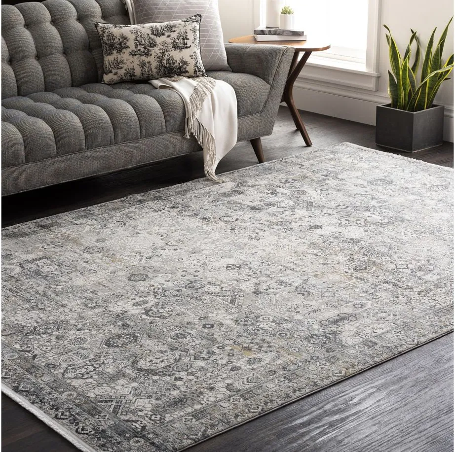 Solaris Obsidian Rug in Medium Gray, Light Gray, Ivory, Charcoal, Black, Mustard by Surya