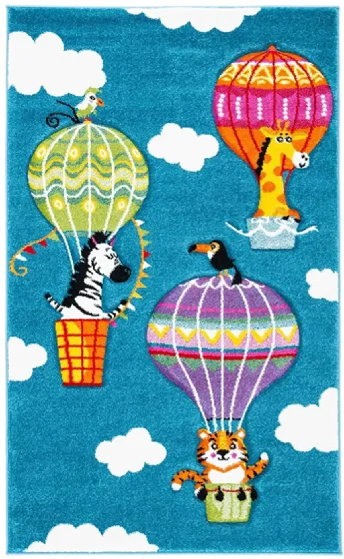 Carousel Balloons Kids Area Rug in Blue & Green by Safavieh