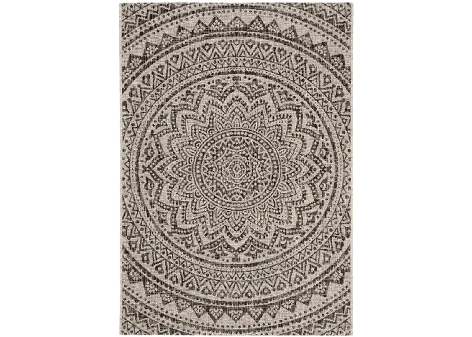 Courtyard Mandala Indoor/Outdoor Area Rug in Light Gray & Black by Safavieh