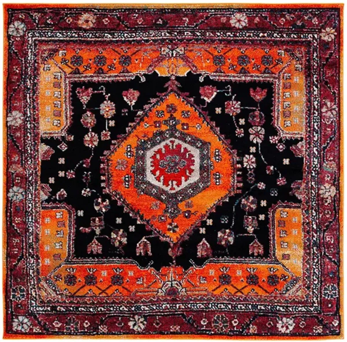 Hamadan Area Rug Square in Orange & Black by Safavieh