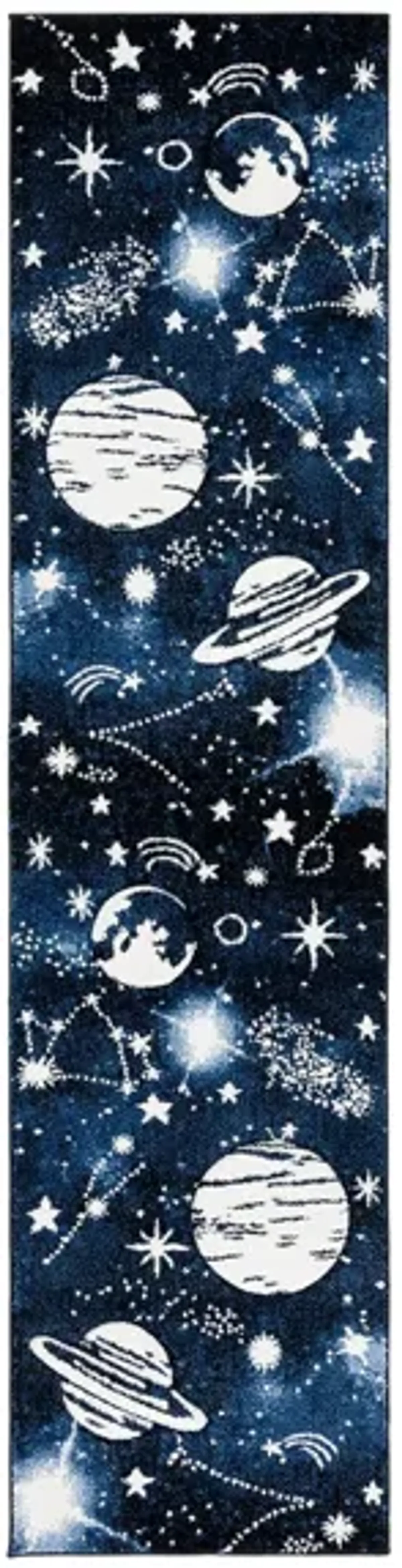 Carousel Outerspace Kids Runner Rug in Dark Blue & Light Blue by Safavieh