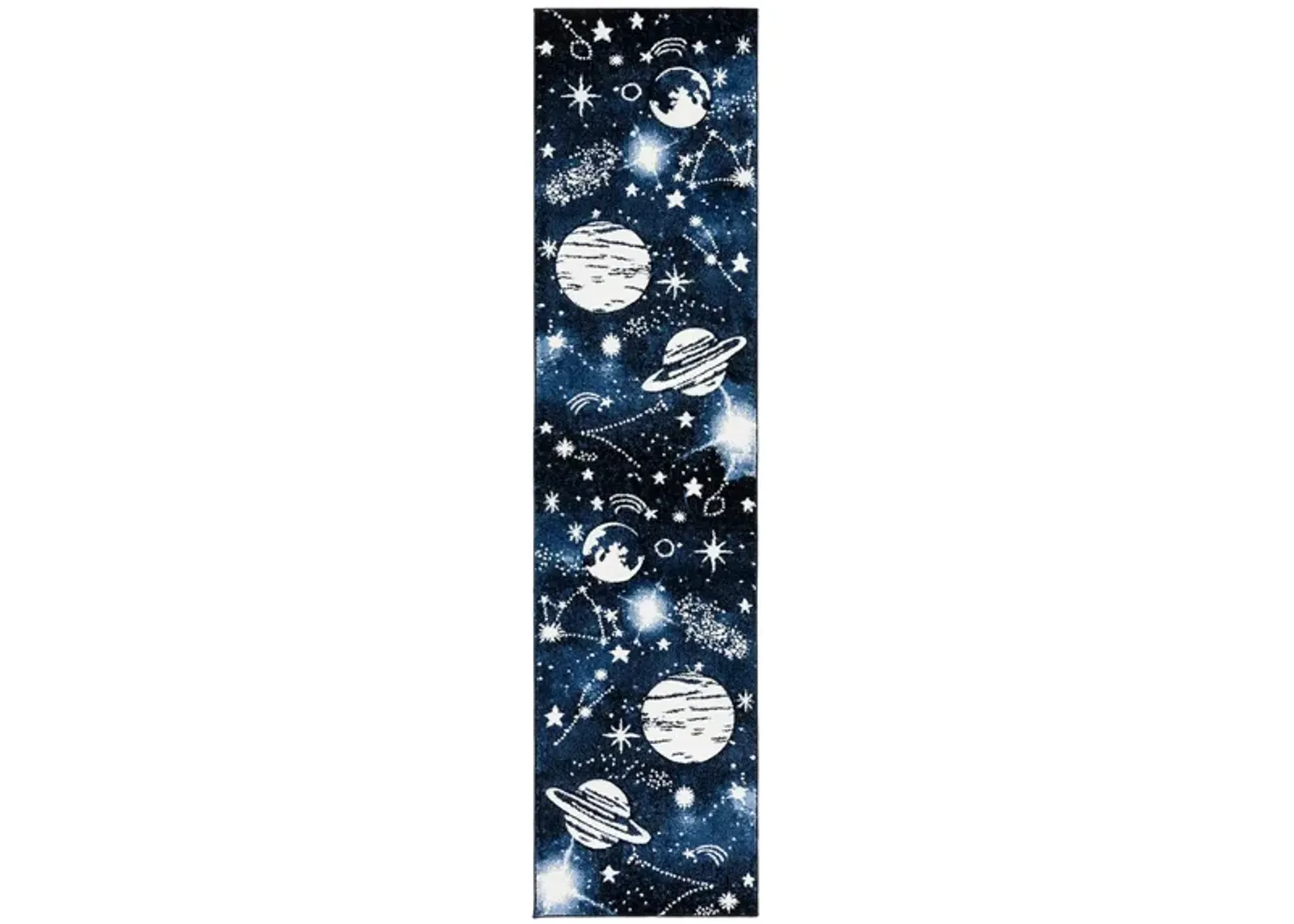 Carousel Outerspace Kids Runner Rug in Dark Blue & Light Blue by Safavieh