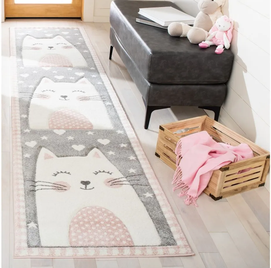 Carousel Kitty Kids Runner Rug in Pink & Gray by Safavieh