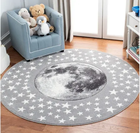 Carousel Earth Kids Area Rug Round in Light Gray & White by Safavieh