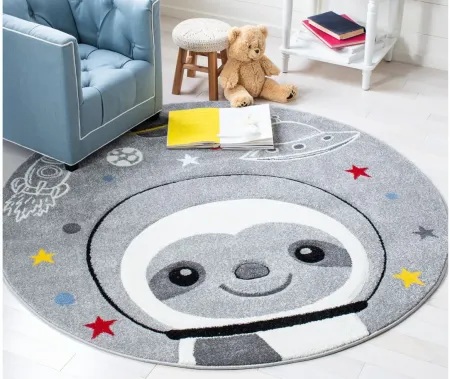 Carousel Sloth Kids Area Rug Round in Gray & Ivory by Safavieh