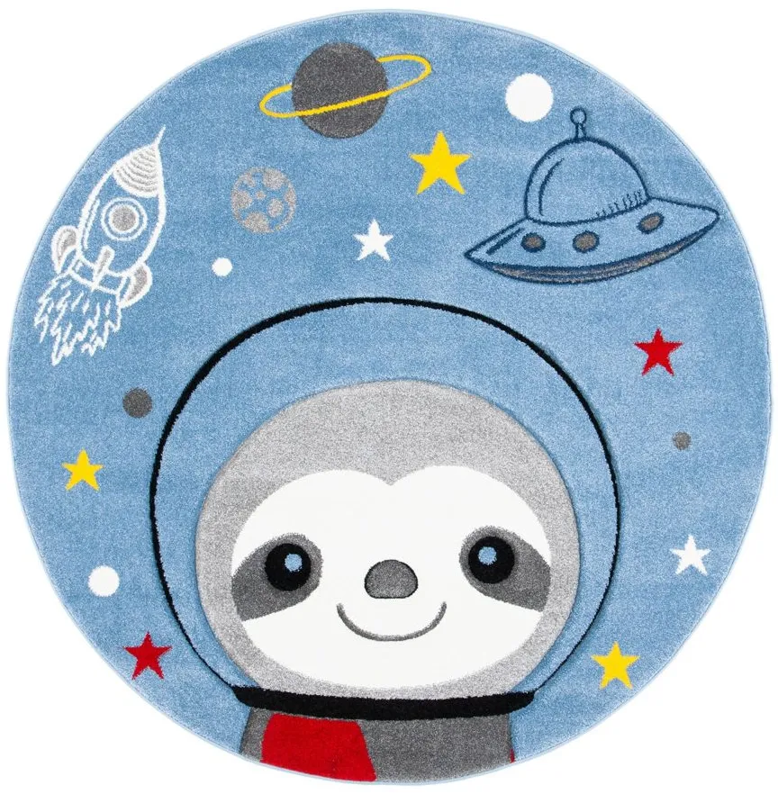 Carousel Sloth Kids Area Rug Round in Blue & Gray by Safavieh