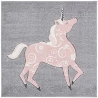 Carousel Unicorn Kids Area Rug in Gray & Pink by Safavieh