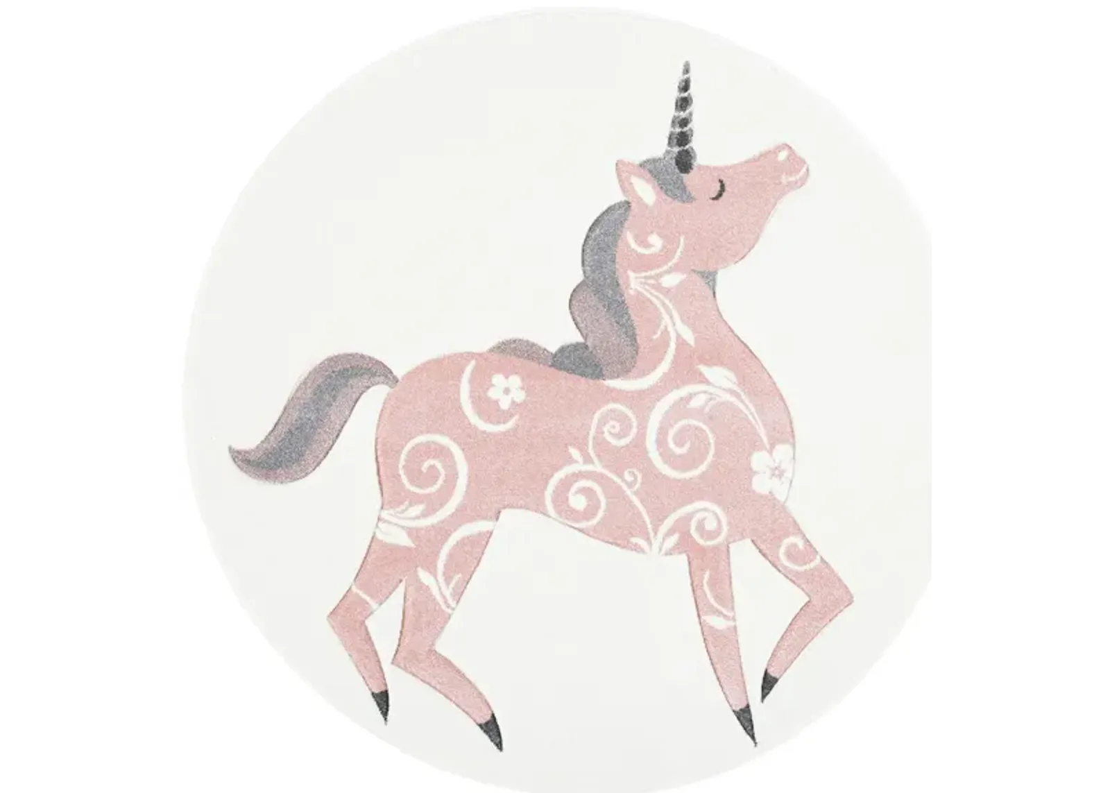 Carousel Unicorn Kids Area Rug Round in Ivory & Pink by Safavieh