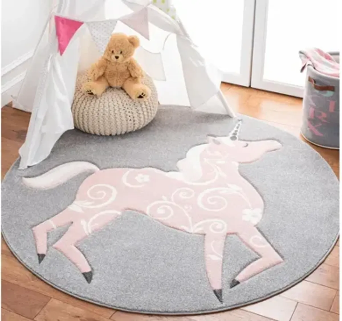 Carousel Unicorn Kids Area Rug Round