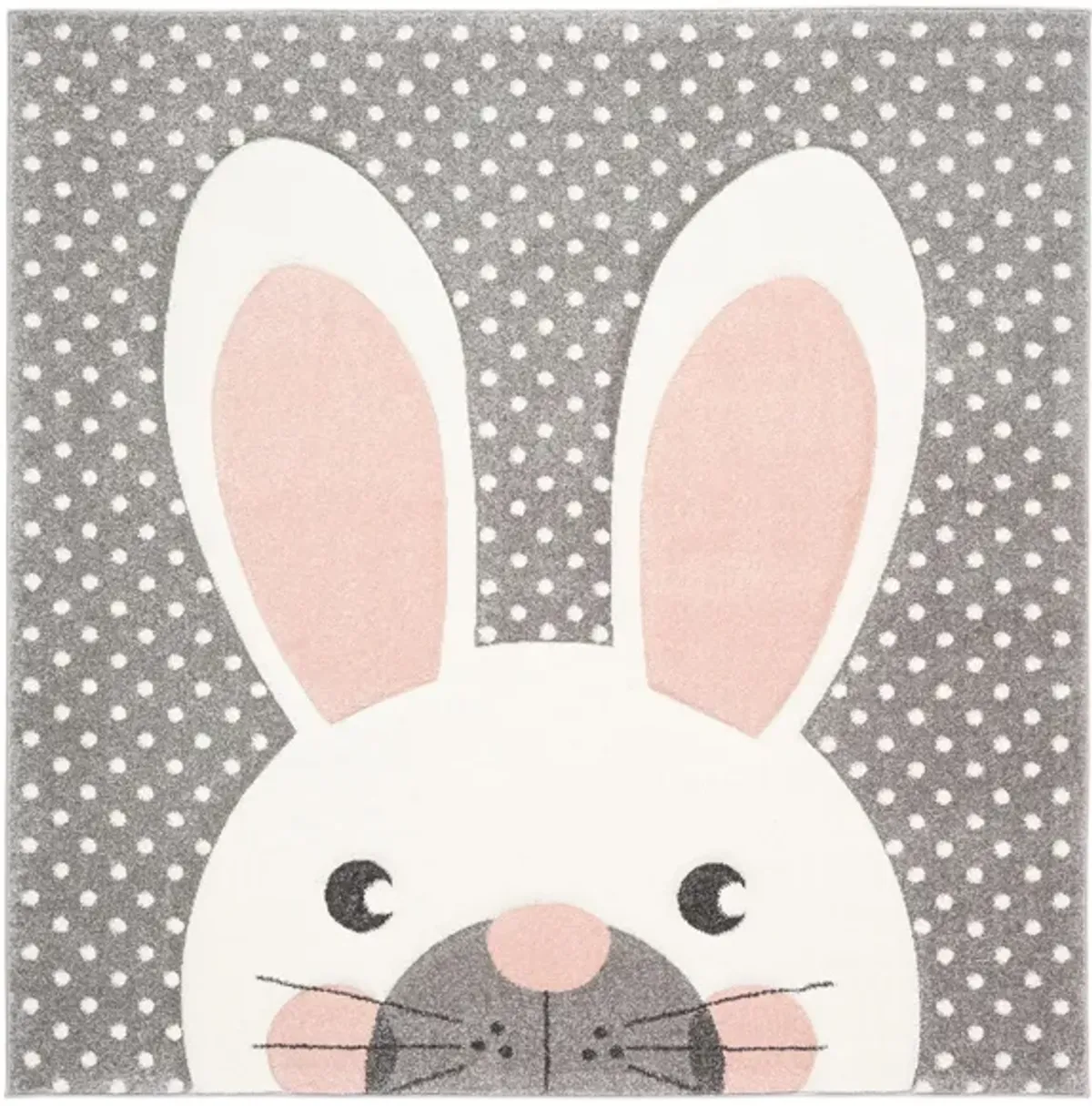 Carousel Rabbit Kids Area Rug Square in Pink & Gray by Safavieh