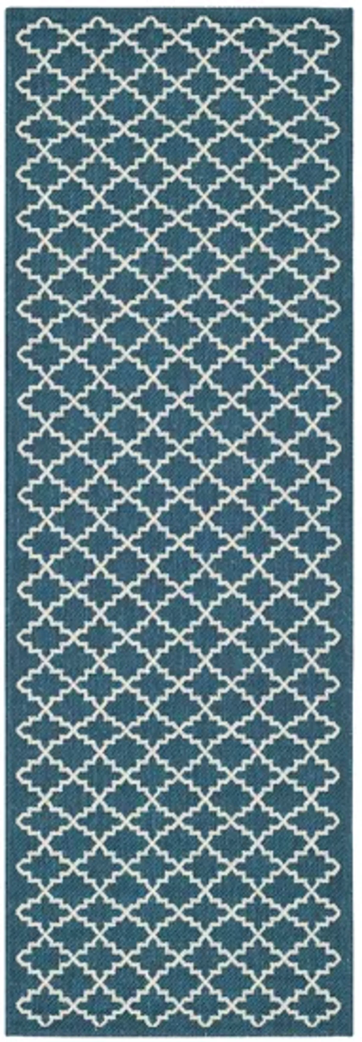 Courtyard Link Indoor/Outdoor Runner Rug in Navy & Beige by Safavieh