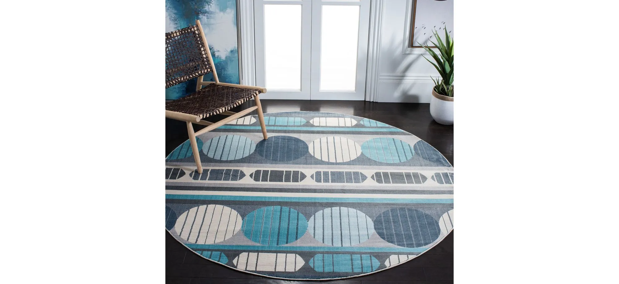 Omnick Round Area Rug in Gray/Aqua by Safavieh