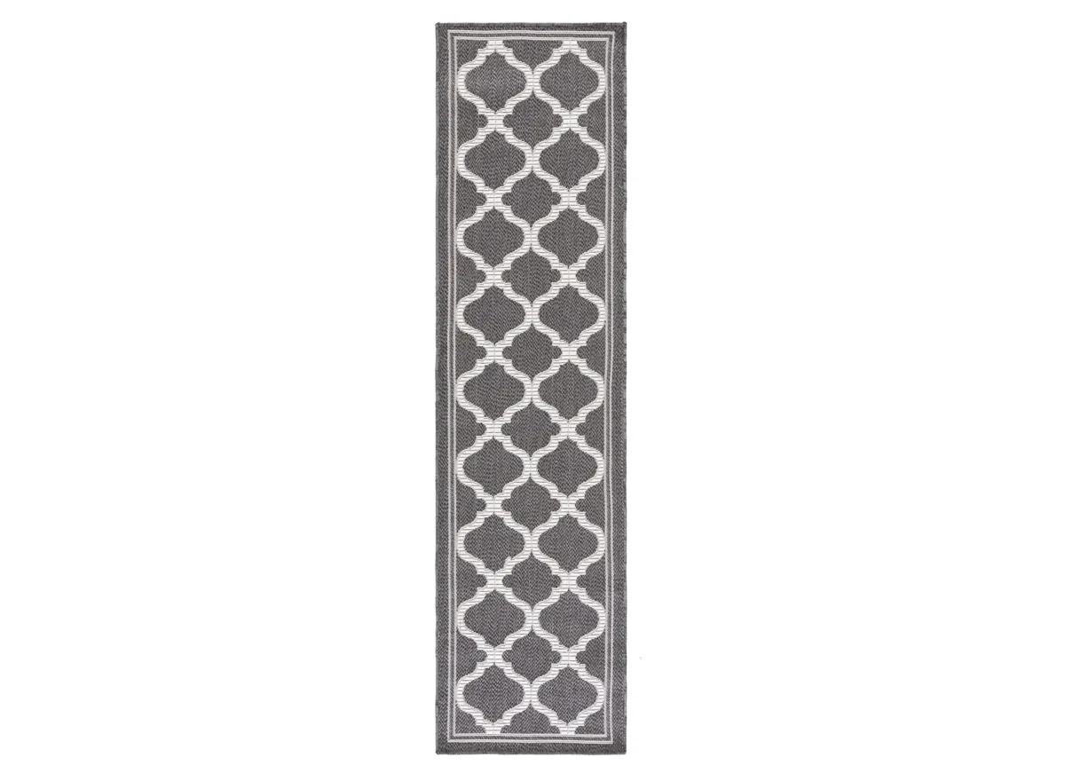 Bermuda Morocco Indoor/Outdoor Runner Rug in Charcoal & Ivory by Safavieh