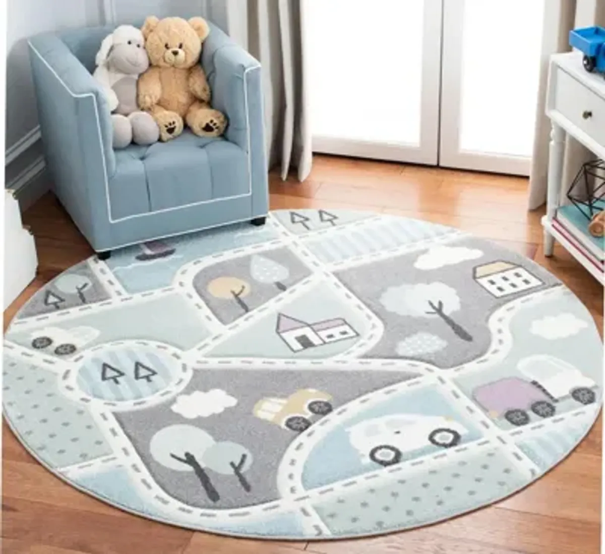 Carousel Cars Kids Area Rug Round