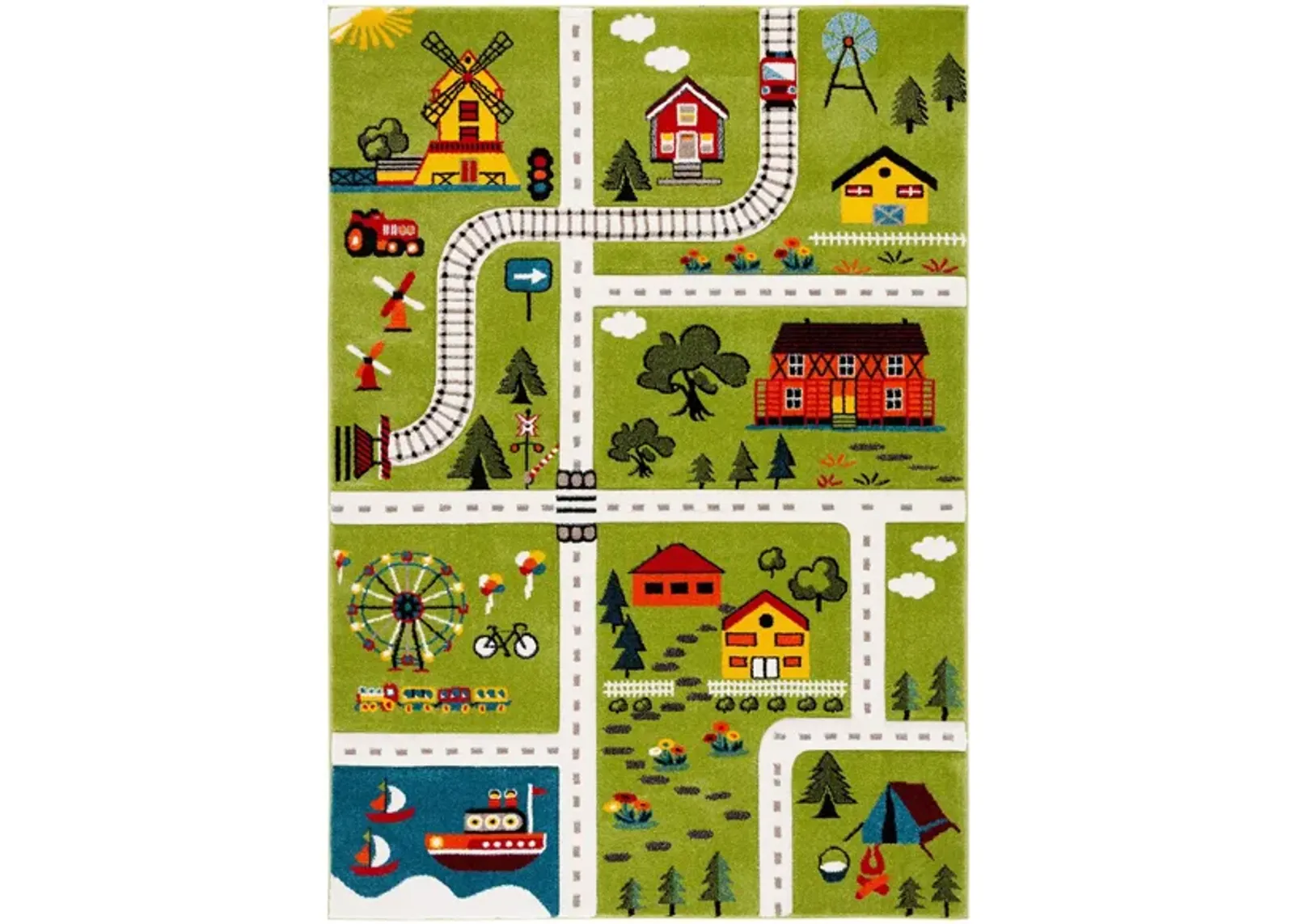 Carousel Town Kids Area Rug in Green & Beige by Safavieh