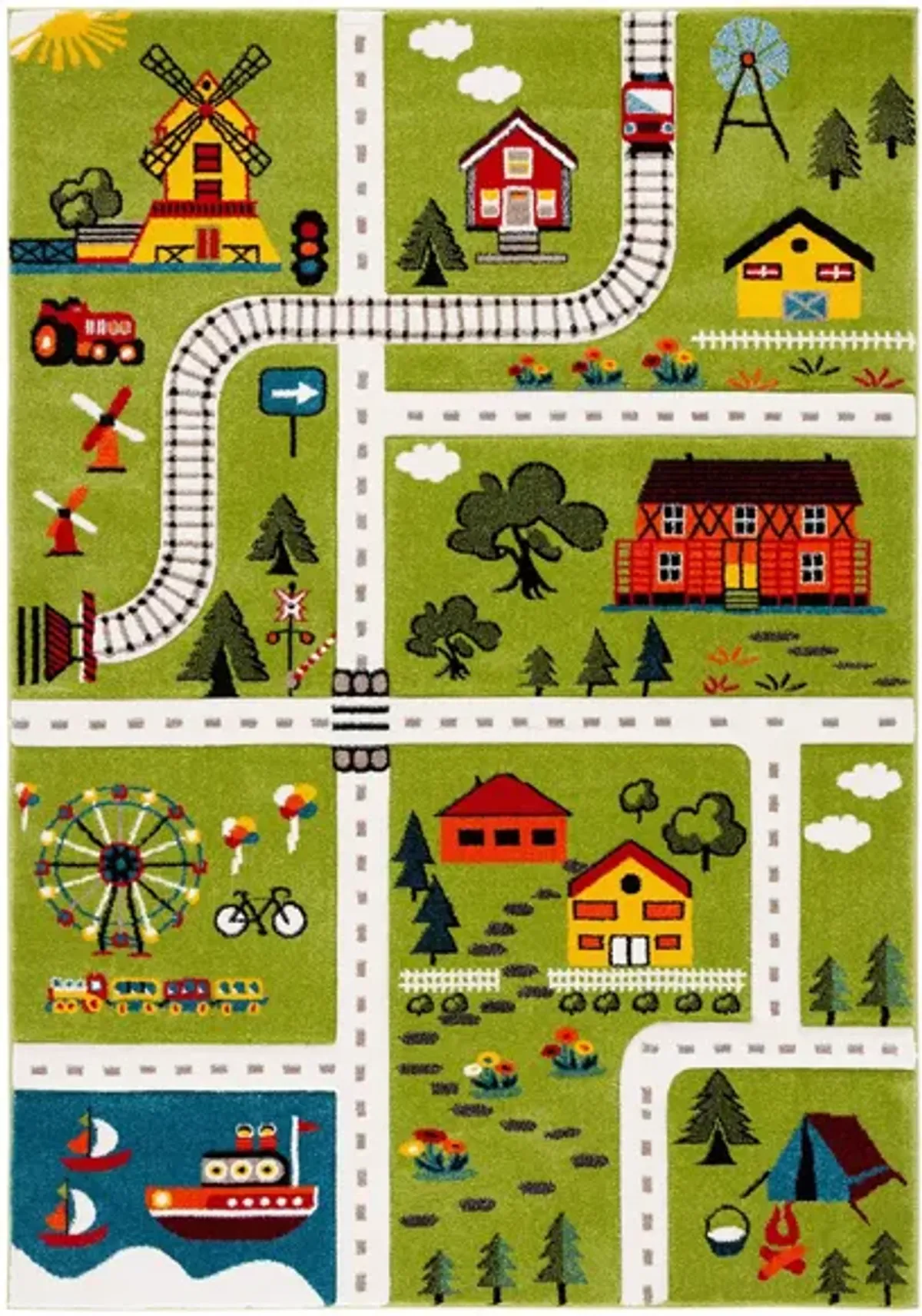 Carousel Town Kids Area Rug in Green & Beige by Safavieh