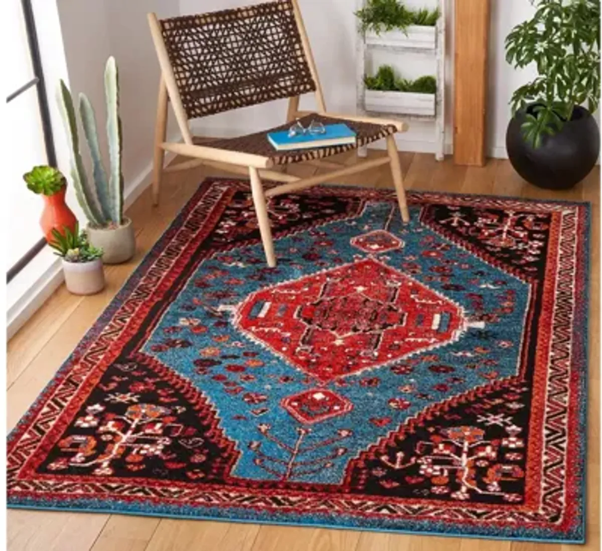 Vintage Hamadan Turquoise Area Rug