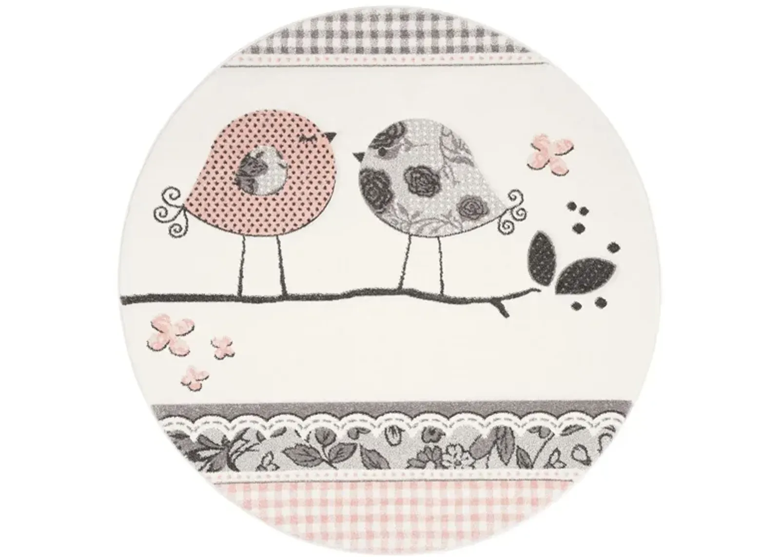 Carousel Birds Kids Area Rug Round in Pink & Ivory by Safavieh