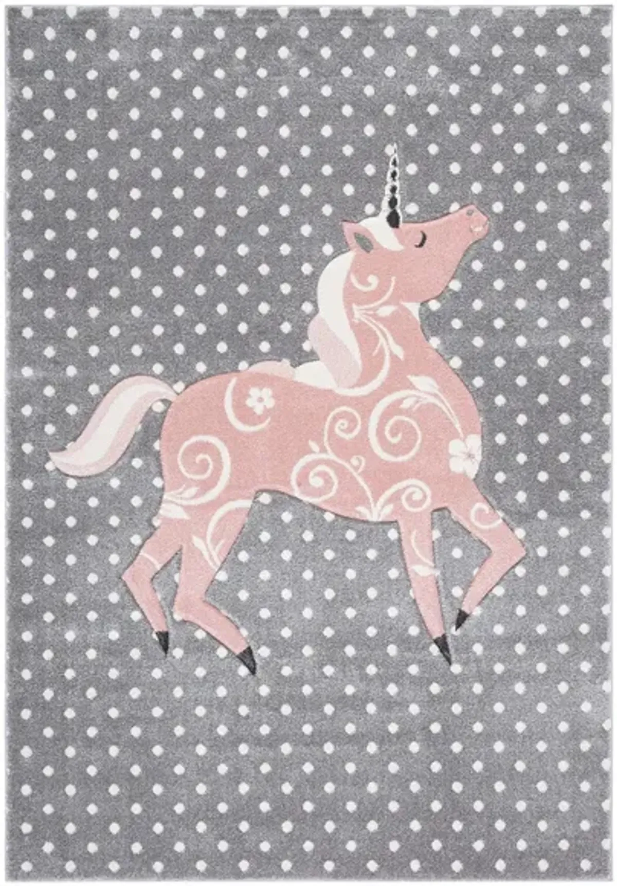 Carousel Unicorn Kids Area Rug in Gray&Ivory & Pink by Safavieh