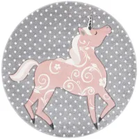 Carousel Unicorn Kids Area Rug Round in Gray&Ivory & Pink by Safavieh