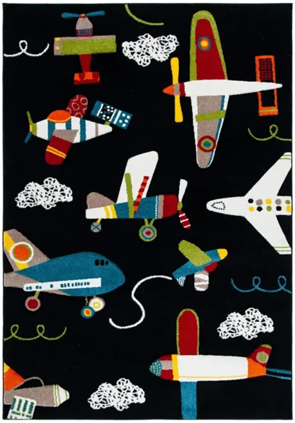 Carousel Planes Kids Area Rug in Black & Ivory by Safavieh