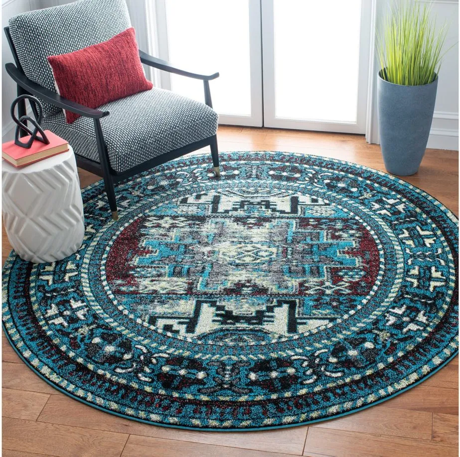 Zagros Light Blue Area Rug Round in Light Blue & Black by Safavieh