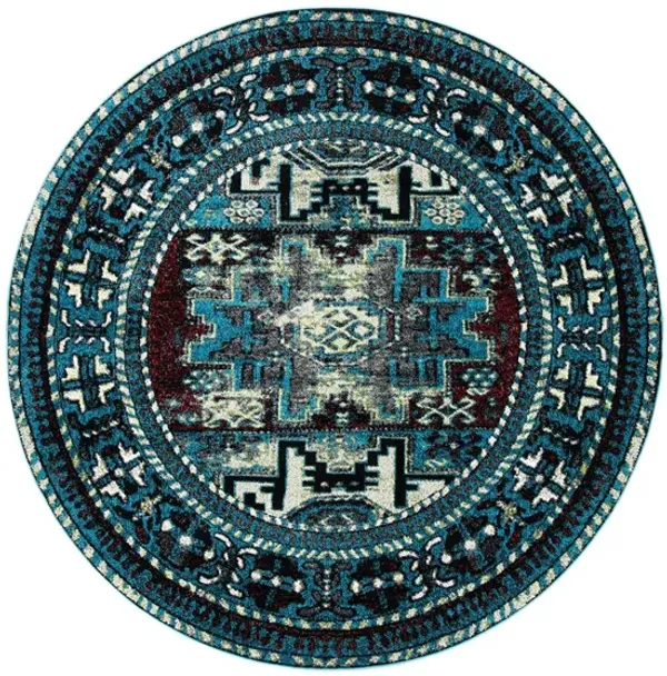 Zagros Light Blue Area Rug Round