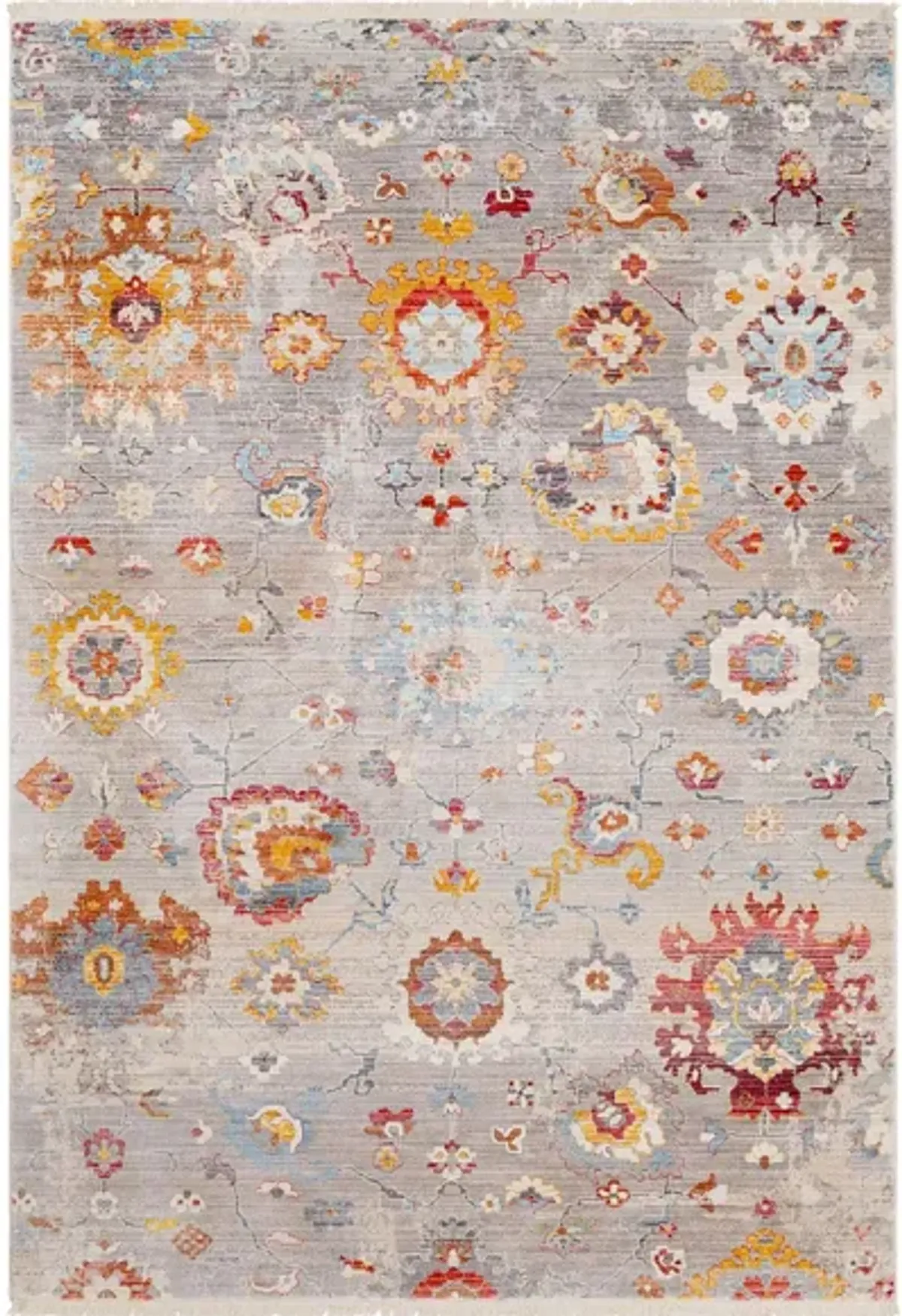 Ephesians Rug in Medium Gray, Silver Gray, Aqua, Burnt Orange, Pale Pink, Rose, Beige, Cream, Bright Red by Surya