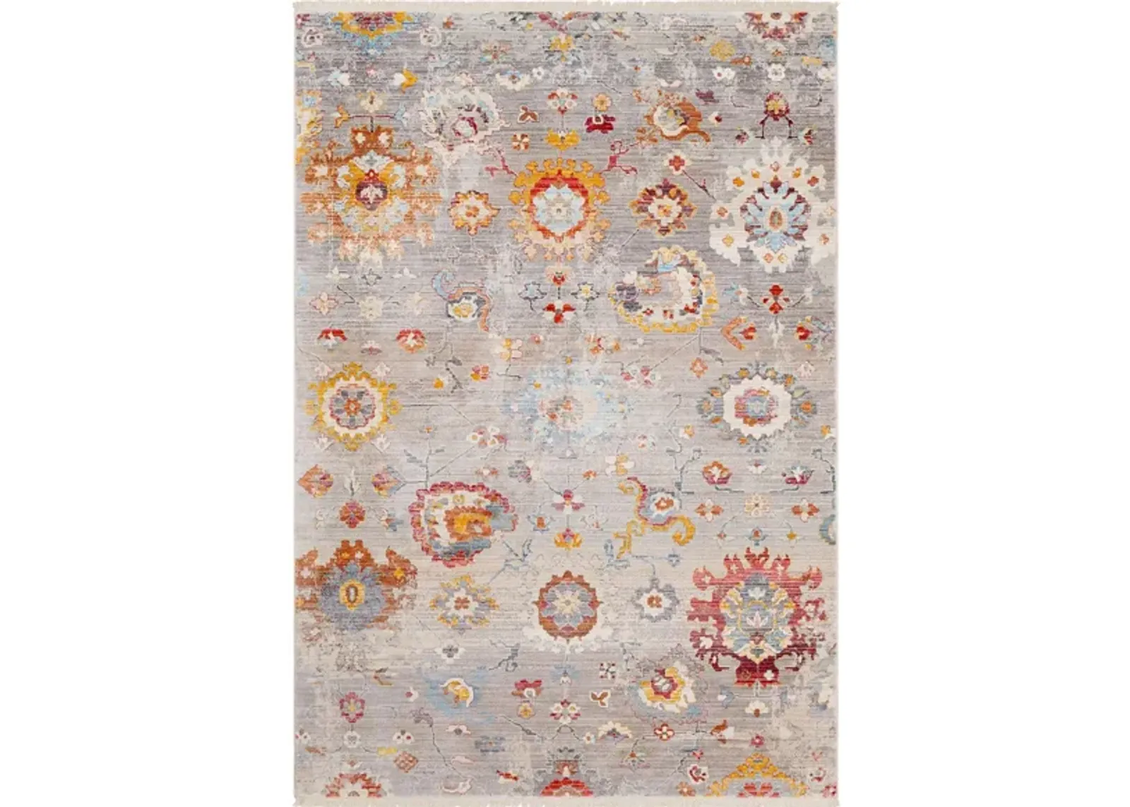 Ephesians Rug in Medium Gray, Silver Gray, Aqua, Burnt Orange, Pale Pink, Rose, Beige, Cream, Bright Red by Surya