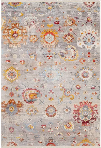 Ephesians Rug in Medium Gray, Silver Gray, Aqua, Burnt Orange, Pale Pink, Rose, Beige, Cream, Bright Red by Surya