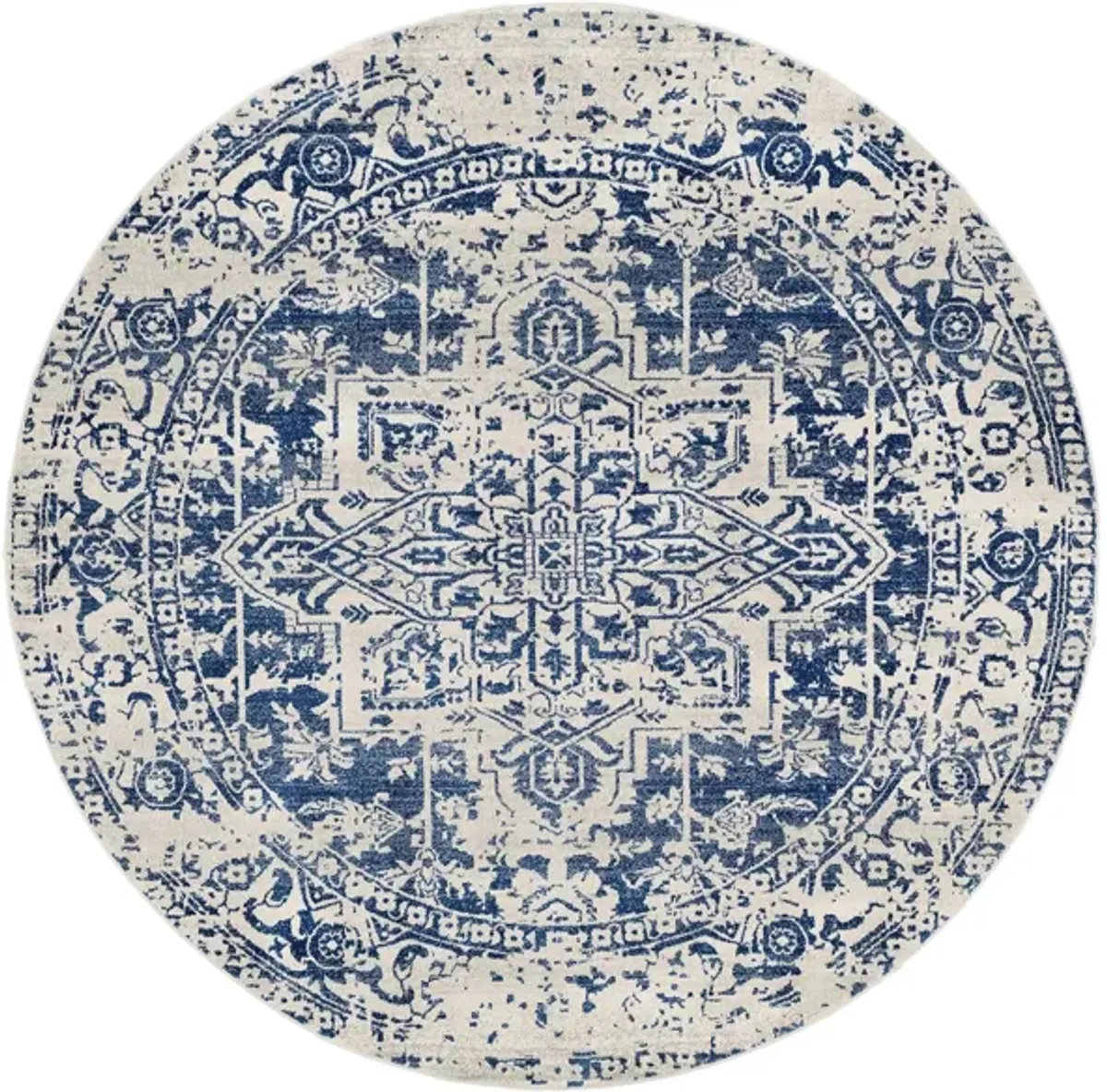 Harput Round Rug in Dark Blue, Light Gray, Beige by Surya