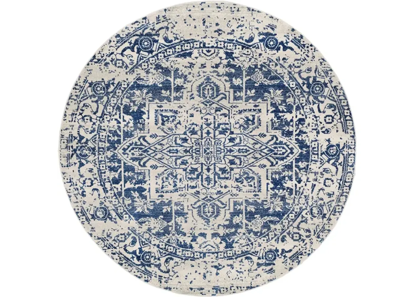 Harput Round Rug in Dark Blue, Light Gray, Beige by Surya