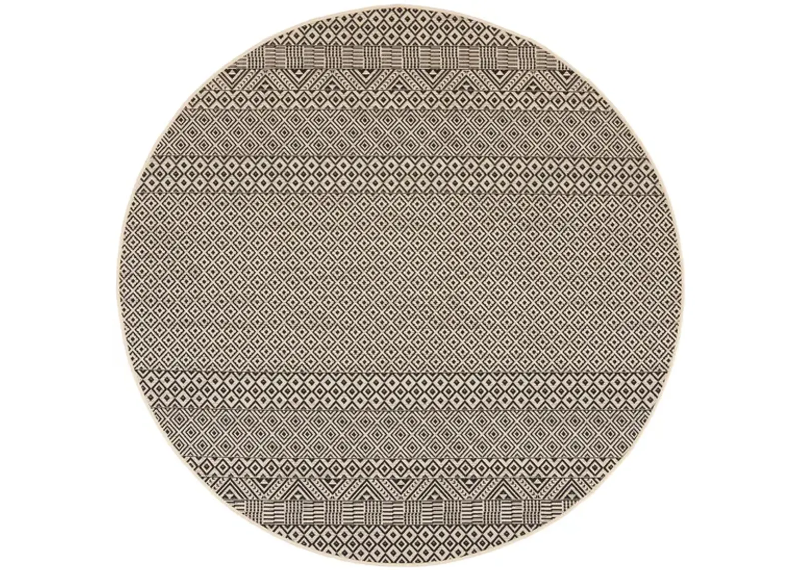 Courtyard Weave Indoor/Outdoor Area Rug Round in Beige & Black by Safavieh